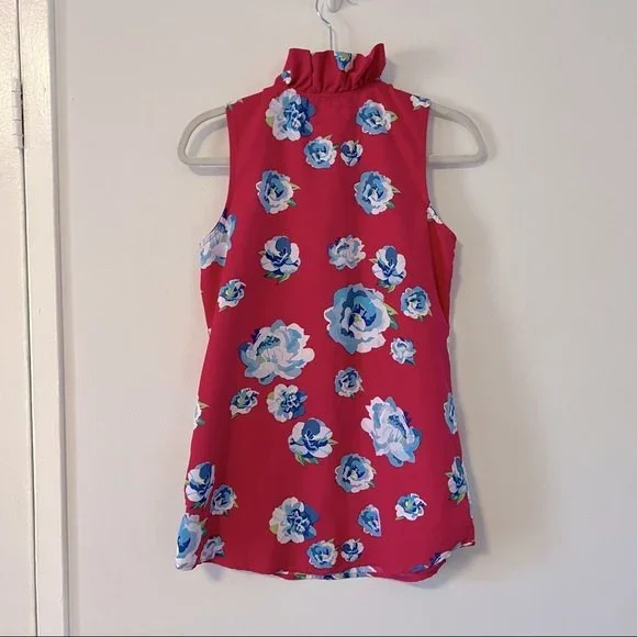 MUDPIE Pink Floral Whitney Sleeveless Tunic Top with Ruffled Neckline, Size S - Picture 2 of 9